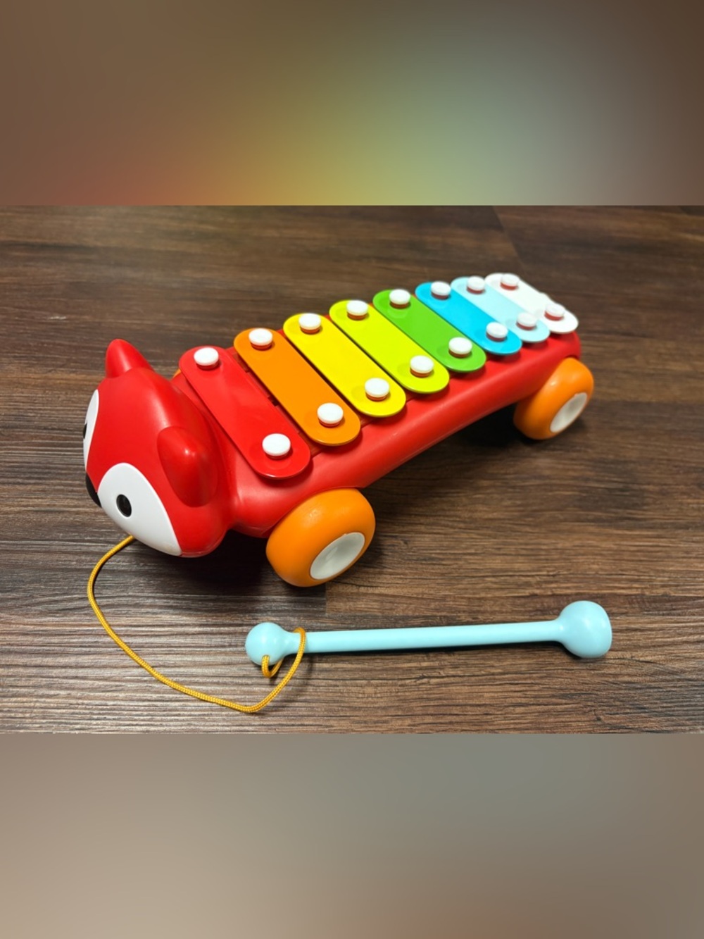 Skip Hop Red Pull Xylophone with Rainbow Keys and Orange Wheels